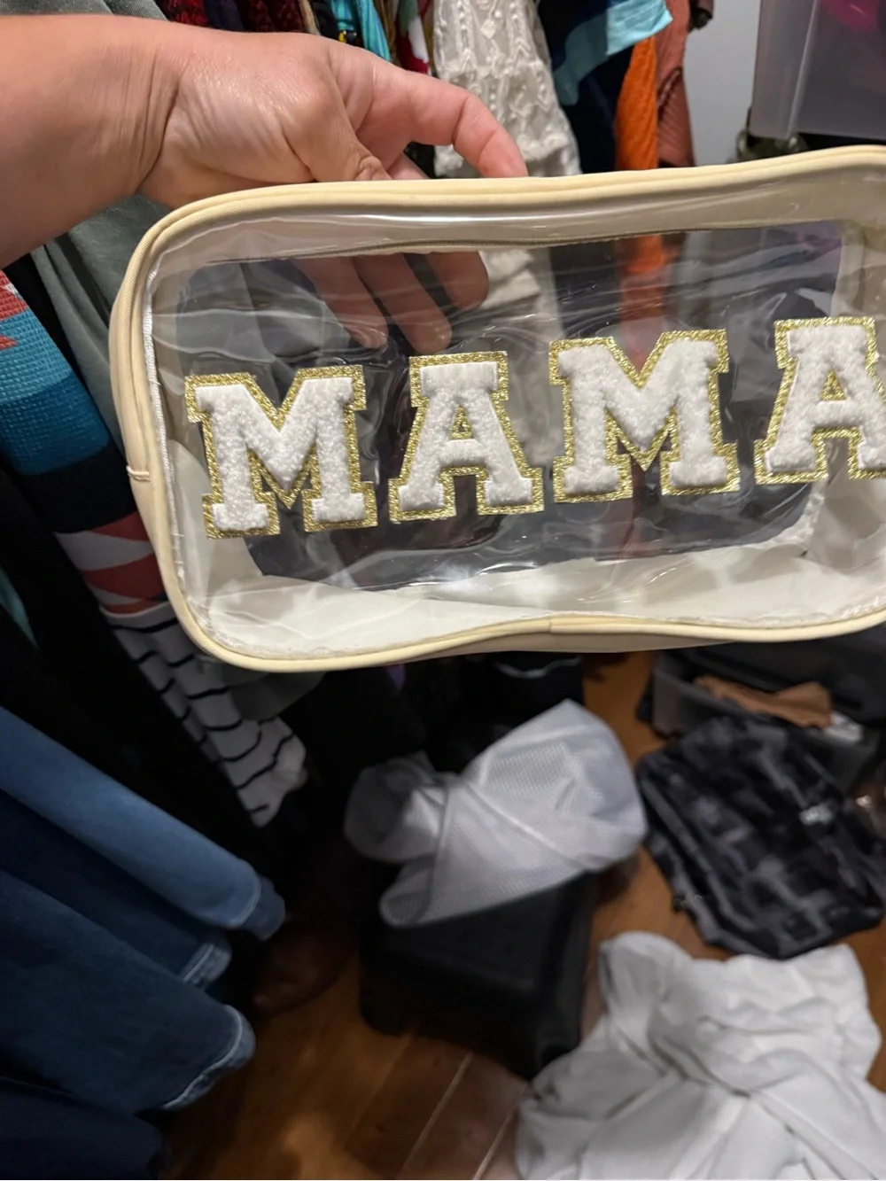 MAMA Clear Cosmetic Pouch with Cream Trim